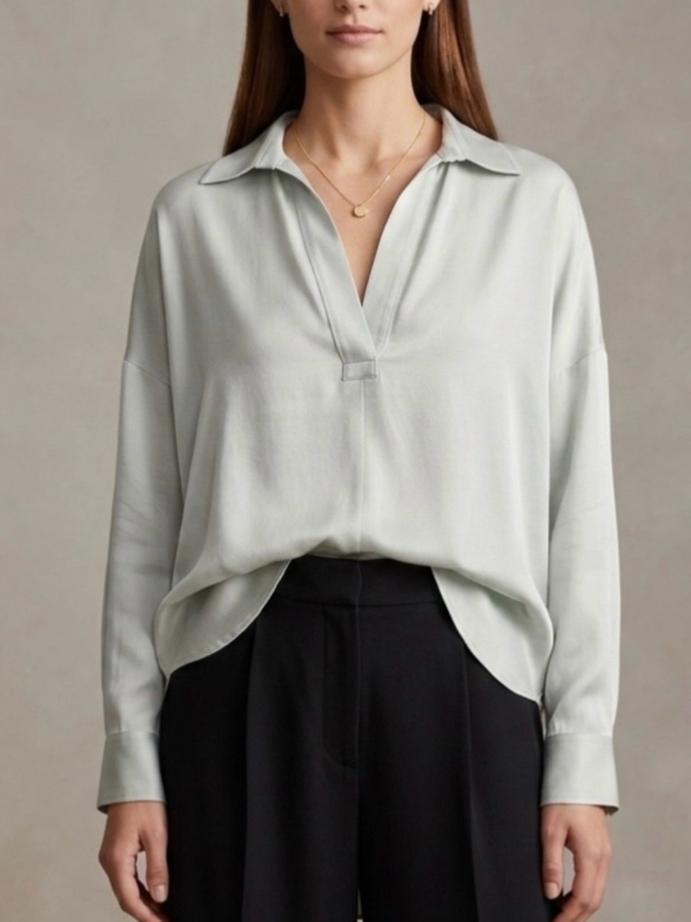 NEW ZOE & SAM 100% Silk Oversized Shirt Blouse Sz M Chic Career Contemporary